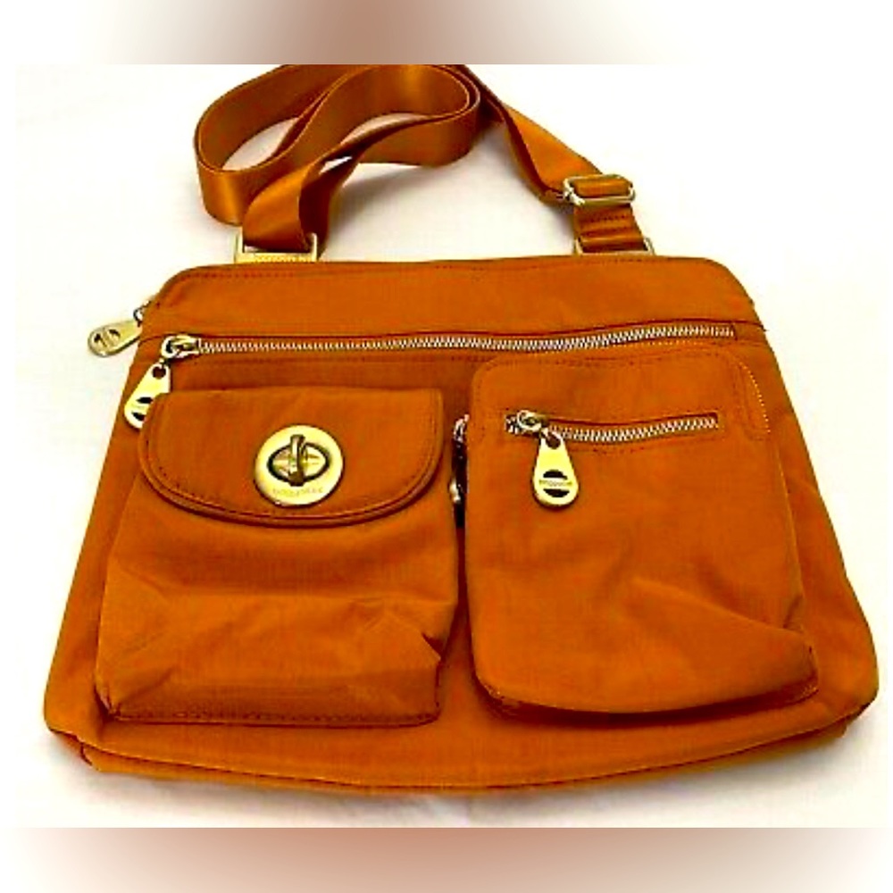 BAGGALLINI Sydney Crossbody Shoulder Bag Orange Nylon Zippers Organizer Purse